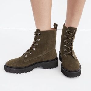 Madewell Rayna green leather combat boots